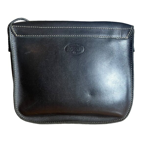 VTG Black Leather Fossil Turnlock Satchel - Picture 3 of 16